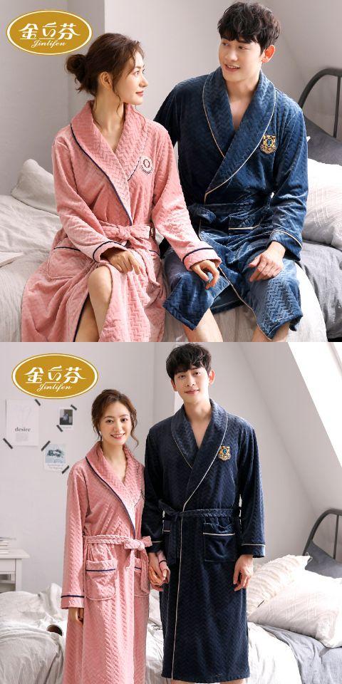 Cao cấp dày cộng vài bộ đồ ngủ mùa thu và mùa đông dài tay dài ấm áp nhung san hô áo choàng tắm nữ lông chồn nhung - Night Robe