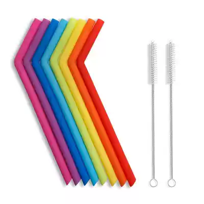 10pcs Set Reusable Silicone Drinking Straws 10 Extra Long