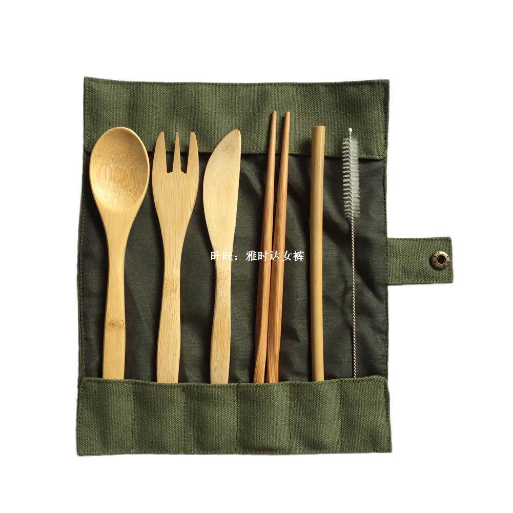 6-piece janese wooden cutlery set bamboo cutlery straw cut