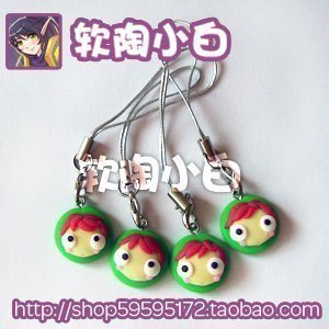 Soft pottery little white animation cartoon soft pottery hanging goldfish on the shore Ji Bo Niu Soft pottery mobile phone lanyard single