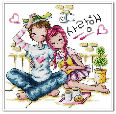 ● Hu Lili Cross embroidered ● D M C kit Happy time with 3D 5D precise printed imprint