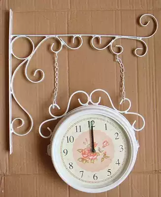 Second kill European wrought iron pastoral double-sided wall clock home gift mute clock wall clock