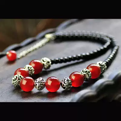 New Year's Day gift retro Chinese style natural red agate seedling silver necklace this year jewelry 063