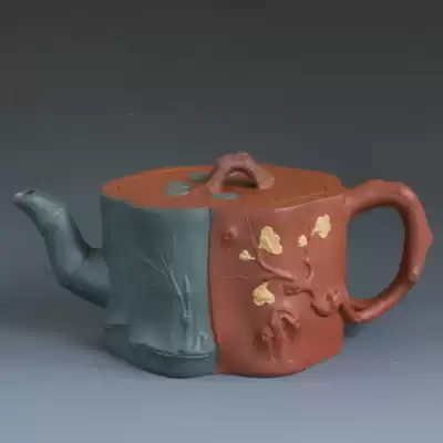 Yixing Dapin Zisha teapot in the 70 s, a factory Cultural Revolution boutique pine, bamboo and plum three-color primroses