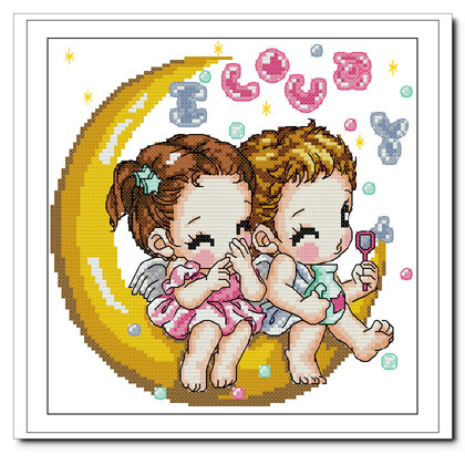 ● Hu Lili Cross embroidery ● Love on the French DMC kit moon with 3D 5D precise printed imprint