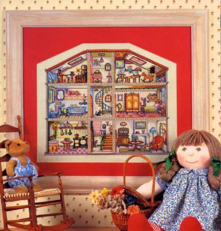 Small house cross stitch DMC kit - Full House house interior whole family painting ornaments