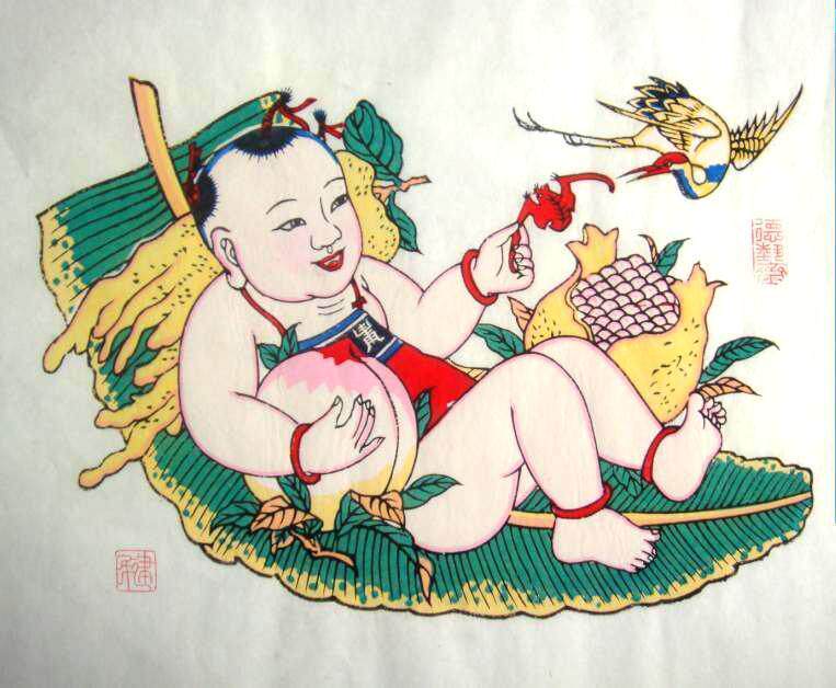 State-level intangible cultural heritage collection gifts good national gift Yang Liu youth painting a more than a blessing more than many children