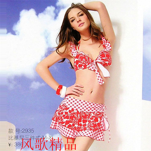 Counter Jingle swimsuit three-piece steel tray printed skirt bikini swimsuit women 2935