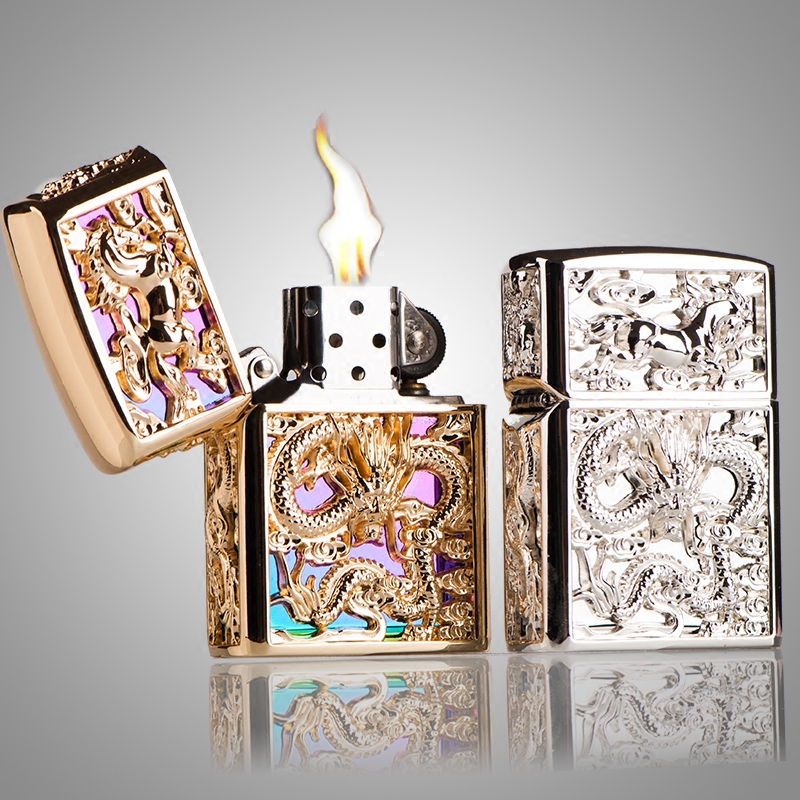 Sulow Hollowed-out Armor Dragon Horse Spirit Creative Personality Retro Windproof Brass Grinding Wheel Kerosene Lighter Gift