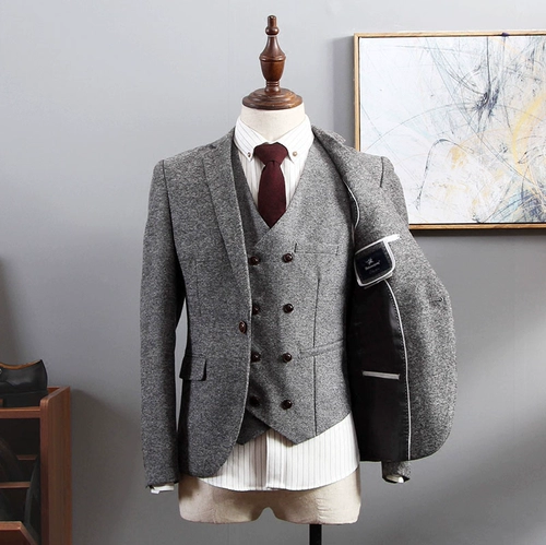 Комплект, пиджак классического кроя для отдыха, свадебное платье, 3 предмета, облегающий крой, в корейском стиле, в британском стиле