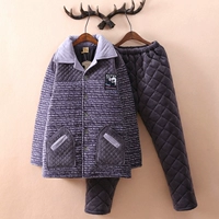 Thời trang nam bộ đồ ngủ dày quilted nam mùa đông kích thước lớn dày lông cừu san hô đồ ngủ nam thu đông