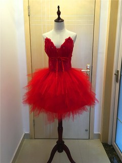 New red feather birthday party short evening dress