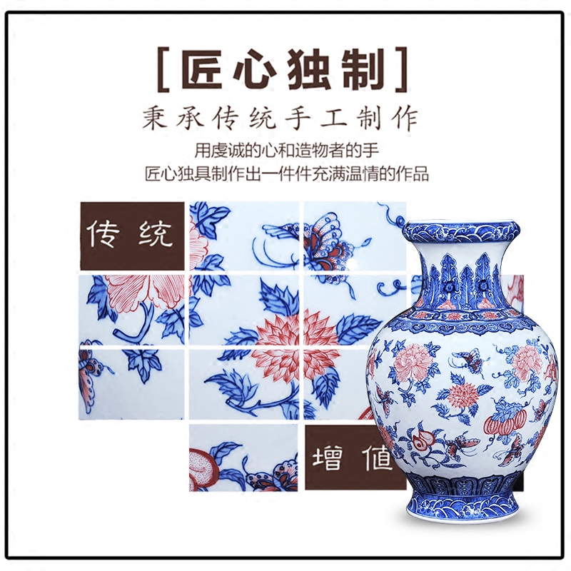 Jingdezhen ceramics antique blue - and - white youligong many children f vases, flower arranging Chinese sitting room adornment is placed