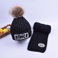 Комплект из двух частей 儿童帽子加绒男童保暖帽女童护耳套头帽围巾秋冬天小孩宝宝毛线帽