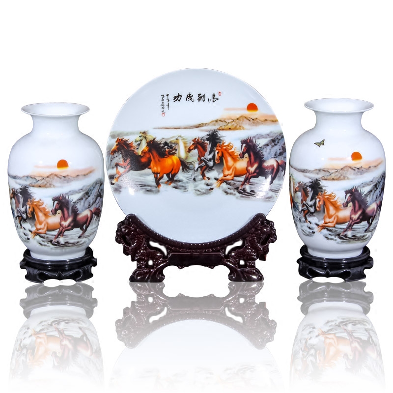 Jingdezhen ceramic vase furnishing articles flower arranging flower implement contracted sitting room new Chinese arts and crafts decorative vase three - piece suit