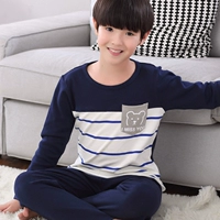 Bộ đồ cho bé trai lớn 12-13 bộ đồ dài tay cotton mùa hè Bộ đồ ngủ bé trai 14-15 tuổi học sinh trung học cơ sở cotton pijama ngắn tay