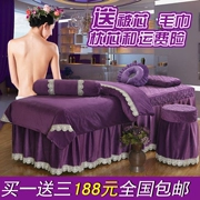 Dày ấm pha lê nhung đẹp giường bao gồm bốn bộ màu sắc cao cấp thẩm mỹ viện massage giường bìa bông và vải lanh bốn mảnh