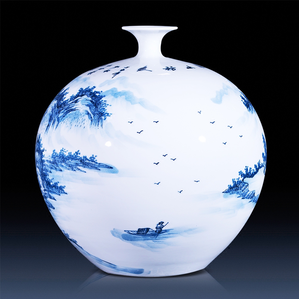 Jingdezhen ceramics new Chinese style household furnishing articles blue and white porcelain vase hand - made landscape flower arrangement sitting room adornment