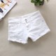 New women's white denim shorts spring and summer slimming elastic soft black mid-waist hot pants double button raw edge trouser legs