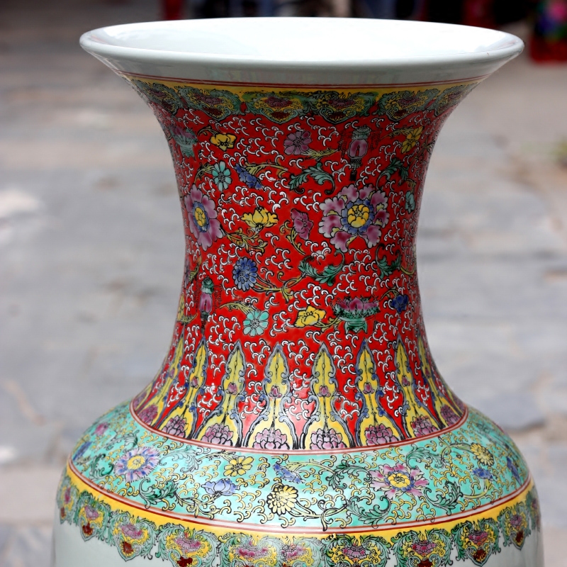 Jingdezhen ceramic powder enamel archaize sitting room office study Chinese landscape painting of large vase household furnishing articles
