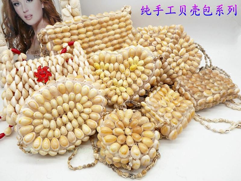 Natural Shells Sea Snail Handicraft Shells Handbag Carry-on Bags Slanted Satchel Bamboo Weave Creative Children Gift Hot Sell