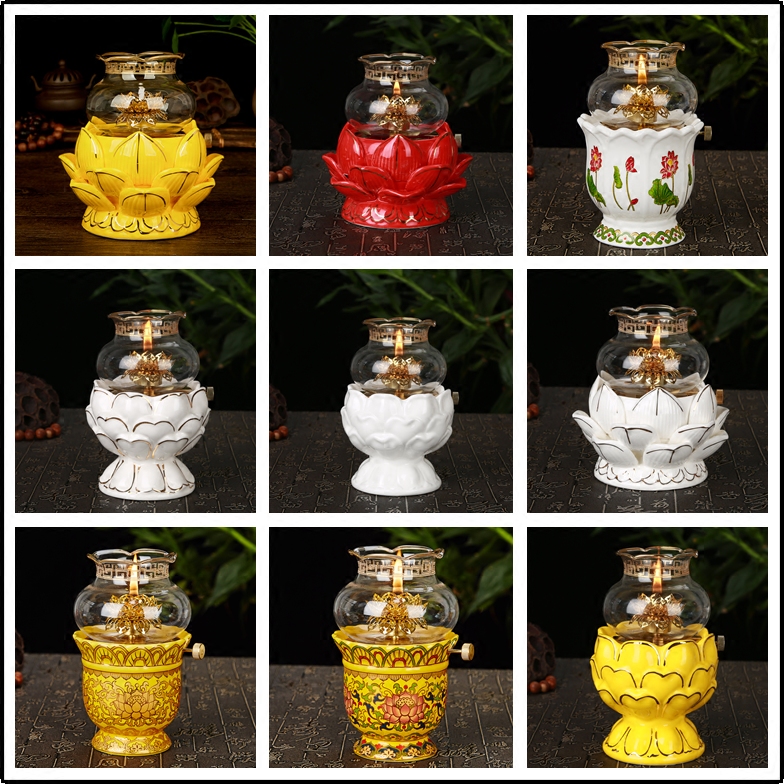 Fu'an Buddha Buddha hall supplies ceramic lotus white no-word butter lamp for Buddha for the lamp windproof adjustable