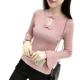 Mùa xuân và mùa thu 2019 mới thắt nơ áo sơ mi hàng đầu phiên bản Hàn Quốc của áo len dệt kim tay áo hoang dã