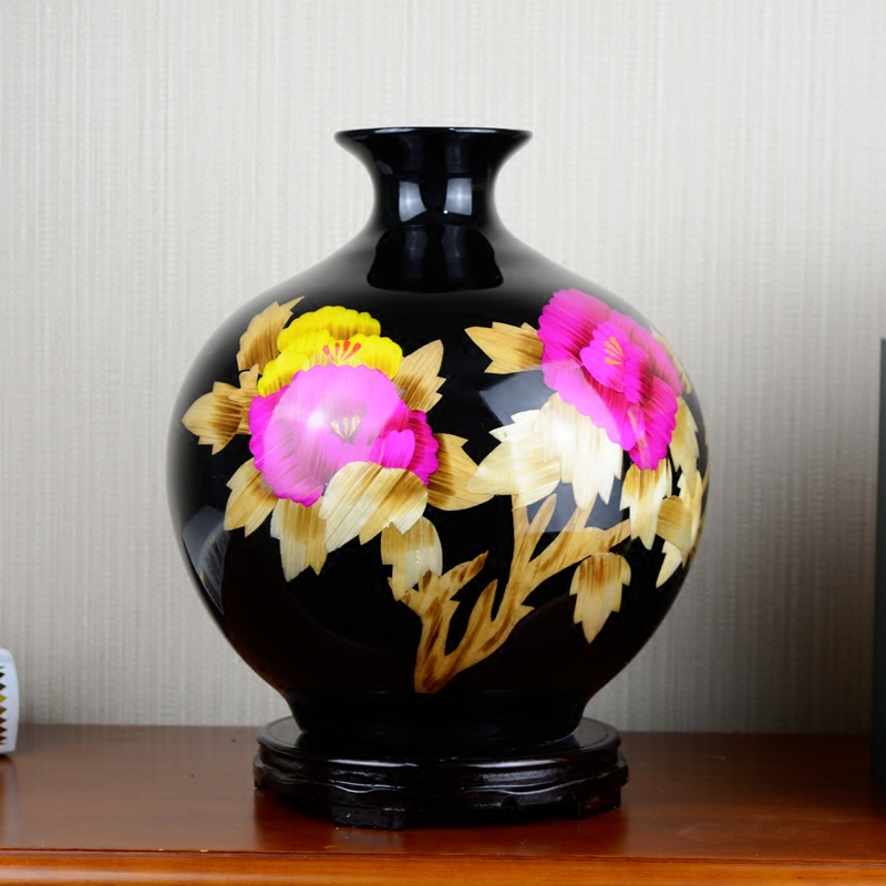 Jingdezhen ceramics red peony vases, modern Chinese style living room home flower adornment handicraft furnishing articles