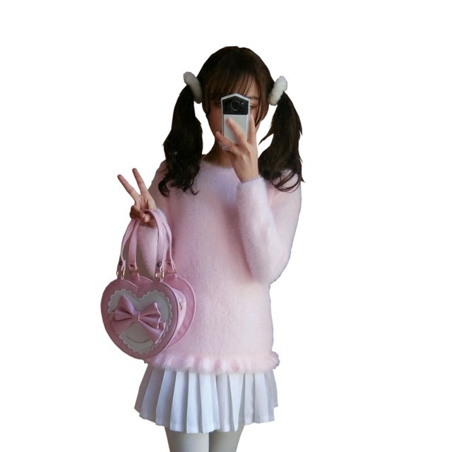 Doujiang tail goods clearance orphan out-of-print soft girl ruffled Japanese feather yarn ice cream sweater pink