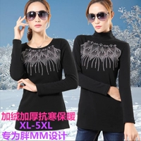 Fat mm phiên bản Hàn Quốc của các mẫu mùa thu đông cộng với áo sơ mi nhung dày đáy quần nữ tải XL cotton dài tay cổ cao áo thun nữ đầm cho người trung niên
