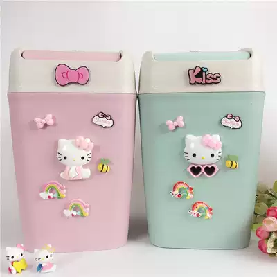 Cartoon cat home living room bathroom wheat straw environmental trash can Office swing cover trash can