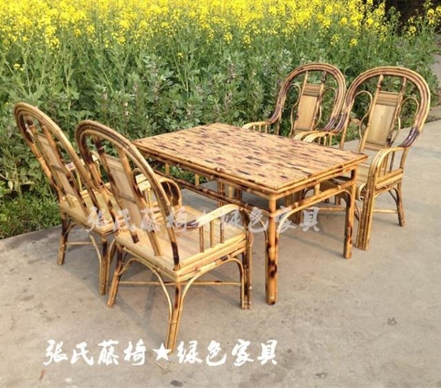 Zhang's rattan chair bamboo furniture bamboo sofa chair with armrests leaning back chair dining chair five sets of combined dining table and chairs