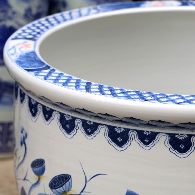 Hand made lotus goldfish bowl of jingdezhen ceramic turtle cylinder courtyard sitting room hotel lobby floor big furnishing articles