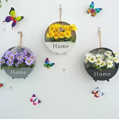 New wrought iron wall-mounted flowerpot flower stand simulation flower hanger wall decoration creative wall hanging flower basket Indoor