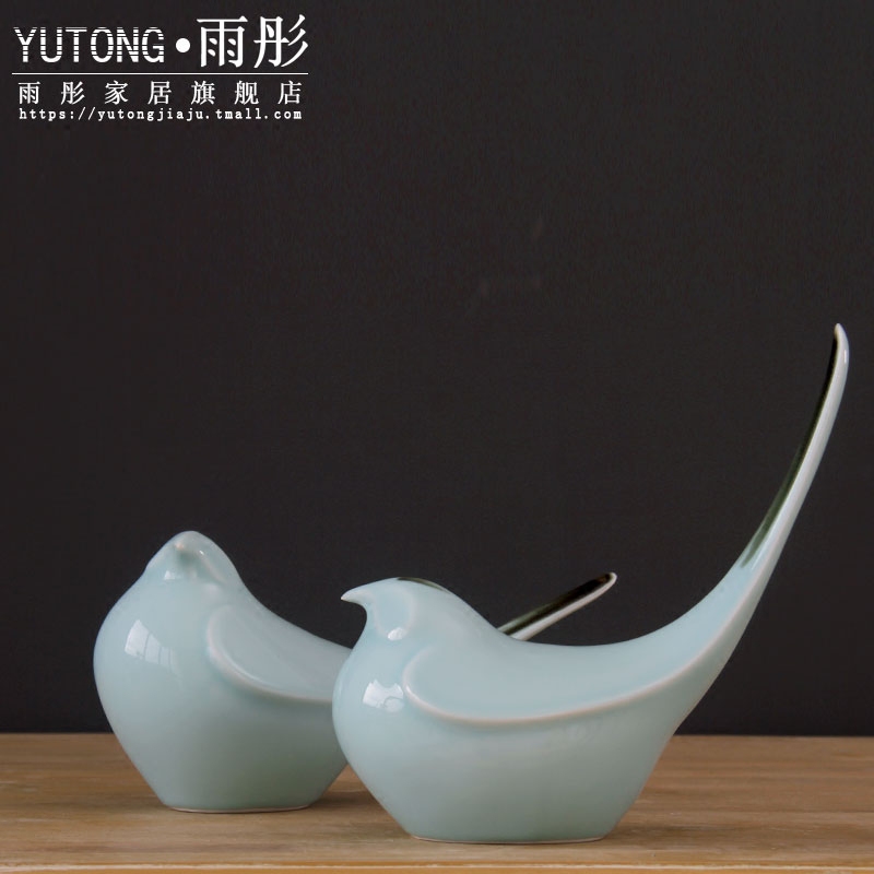 Jingdezhen ceramic checking shadow blue glaze bird pay-per-tweet landing soft outfit furniture furnishing articles creative modern decoration home outfit