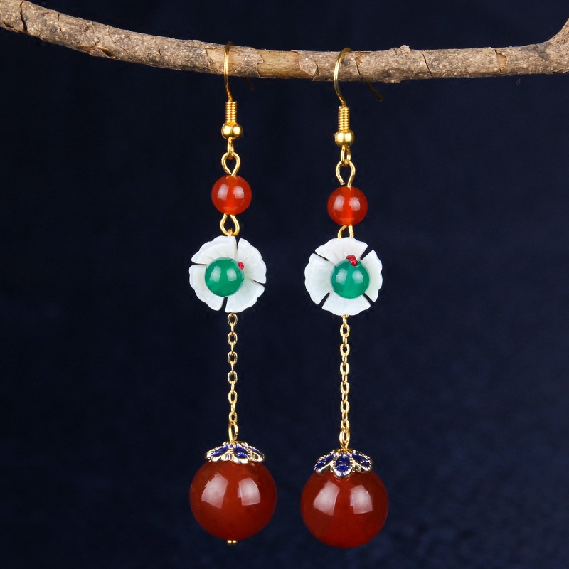 National Wind Earrings Women's Retro earrings with a long version of the face and thin red Manau ear decorated with superfairy accessories 2022 new