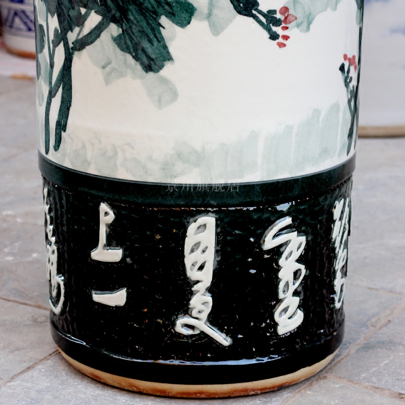 Hand - made color peony blooming flowers sitting room of large vases carved porcelain of jingdezhen ceramics quiver