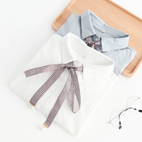 Mùa thu 2018 mới của nữ đại học áo nơ gió nữ Han Fan sinh viên hoang dã áo sơ mi dài tay retro mẫu áo công sở đẹp