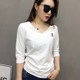 European women's clothing 2024 new European v-neck white medium-long sleeve t-shirt women's bottoming shirt half-sleeved inner autumn wear