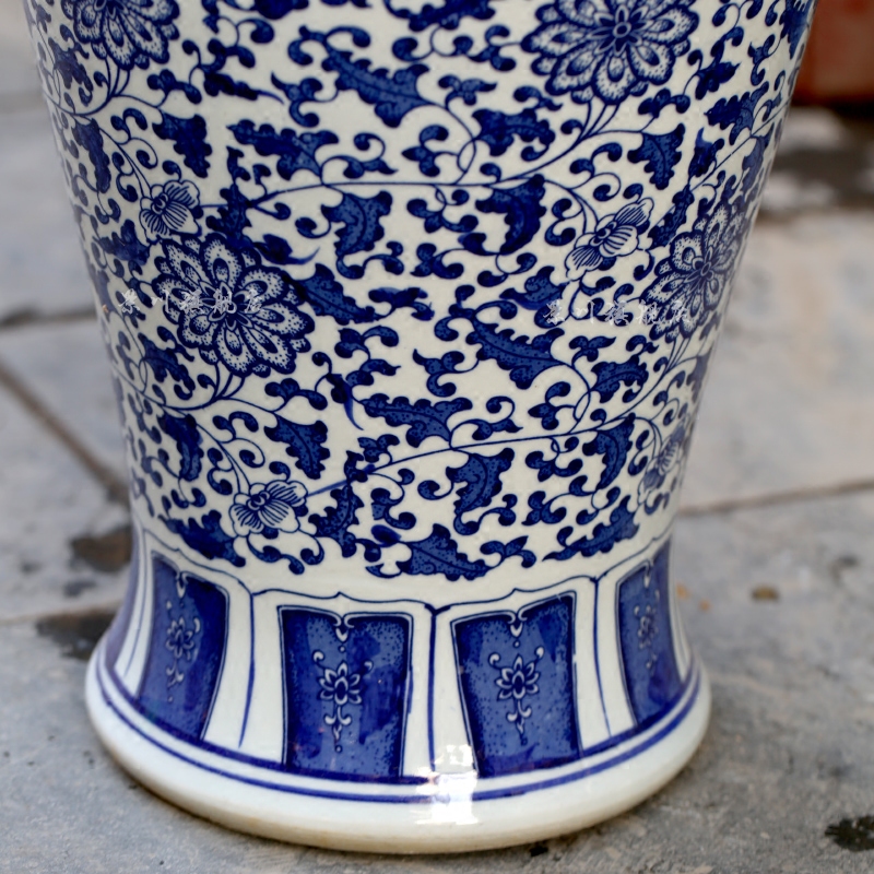 Hand - made put lotus flower fish bottle of blue and white porcelain of jingdezhen ceramics landing sitting room feng shui big vase furnishing articles 67 cm