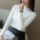 Hàng dệt kim của phụ nữ mùa thu ngắn phần mỏng tay dài thon thả tự nhiên hoang dã nửa cao cổ áo len kéo dài chạm đáy áo len cổ cao Áo / áo thun