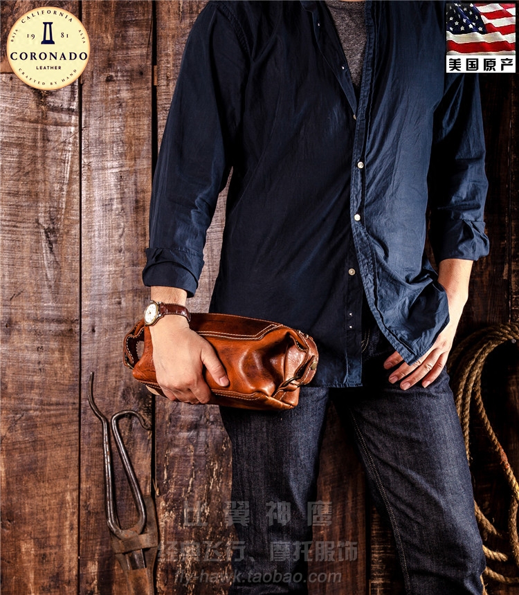 Coronado China's total generation Horween first layer cowhide American retro handbag storage wash bag 290
