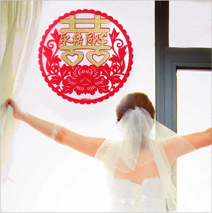 Wedding happy word door sticker electrostatic paste wedding window decoration glass door large double happiness copybook wedding room decoration