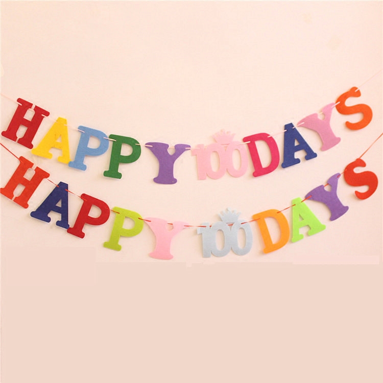 Baby 100-day decoration 100-day feast Non-woven cloth banner decoration 100-year-old celebration room decoration Pull strip pull flag