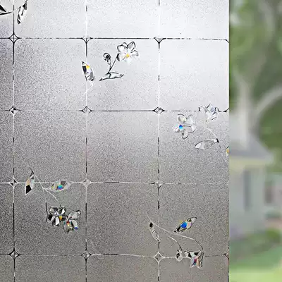 Hipster shading non-adhesive anti-mildew antibacterial curtain film dressing room privacy colorful flower bedroom living room bathroom glass