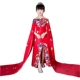 Váy catwalk cho bé gái mẫu đỏ công chúa dài tay đầm Trung Quốc phong cách từ vai bé gái trang phục mùa thu đầm trẻ em cao cấp Váy trẻ em