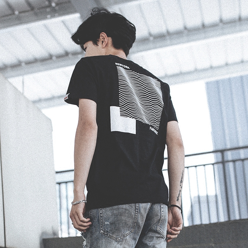 兔公子2017夏季港风男士后背印花青年短袖韩版圆领宽松短袖T恤衫