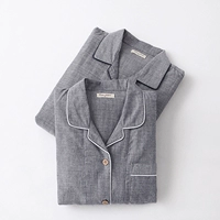 Mùa xuân và mùa hè cotton đôi gạc Nhật Bản không in màu rắn nam và nữ đồ ngủ dài tay đặt bông đôi dịch vụ nhà kiểu đồ bộ vải thun bông