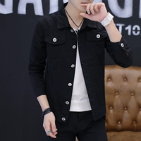 Áo khoác denim mùa thu nam màu đen phiên bản Hàn Quốc của thanh niên tự canh xuân và áo khoác mùa thu thủy triều nam áo khoác ngoài nam mùa thu đông áo khoác da nam hàng hiệu