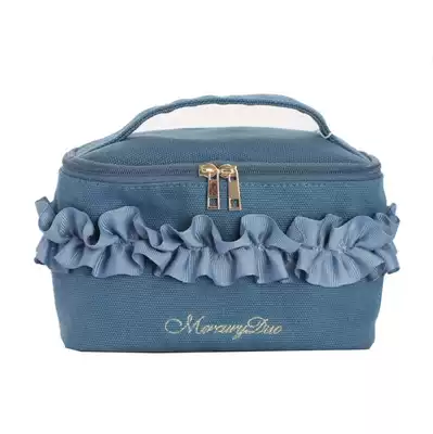 Pure cotton canvas pleated lace mini small cosmetic bag Portable cosmetic bag